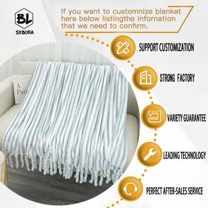 Tricoté Moderne 100% Polyester Polaire Jeter Couverture Super Doux Rayé Léger Fuzzy Confortable pour Toutes Les Saisons Bleu Clair - Product Image 6