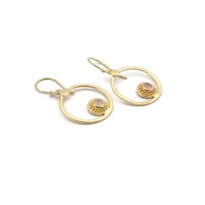 Bijoux plaqué or femmes paires de boucles d'oreilles en laiton calcédoine rose boucles d'oreilles style cerceau boucles d'oreilles plaqué or bijoux pour elle - Product Image 3