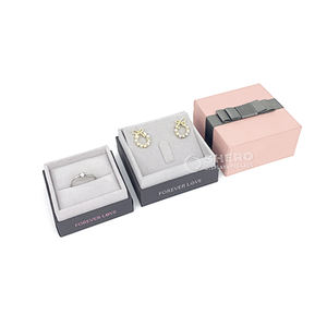 High Quality <b>Pink</b> Paper <b>Box</b> Velvet Insert Boxes With Ribbon for <b>Gift</b> Packaging Plastic Jewelry <b>Box</b> With Customized Logo - Product Image 4