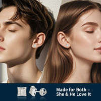 Boucles d'oreilles clous carrées pavées en argent sterling 925 et moissanite VVS, bijoux géométriques unisexes tendance