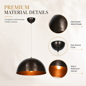 Lámpara Colgante de Metal con Pantalla de Hierro con Acabado de Bronce Martillado a Mano, Estilo Industrial Vintage - Product Image 3