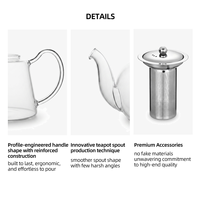 Théière en verre avec couvercle, infuseur en acier inoxydable, 600 ml / 20,49 oz, théière transparente en borosilicate pour thé fleuri, cadeau familial