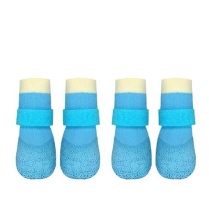 Couvre-chaussures pour chien imperméables, antidérapants, à semelle souple, pour petits chiens, bleu et rose, design uni, matériau Tpe - Product Image 3