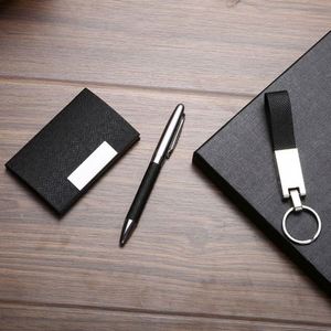 <b>Personalized</b> Business Gift Set: PU Leather Card Holder <b>Keychain</b> & Metal Pen with Custom Logo - Perfect for Corporate Giveaways - Product Image 2