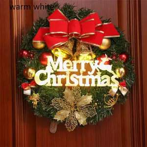 Xmas Tree Garland Krans Decoratie Ornamenten Led Licht Muur Deur Opknoping Merry Kerstverlichting