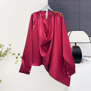 Camicette autunnali Casual <span class=keywords><strong>da</strong></span> <span class=keywords><strong>donna</strong></span> con scollo a V a maniche lunghe camicia ampia <span class=keywords><strong>da</strong></span> <span class=keywords><strong>donna</strong></span> - Product Image 4