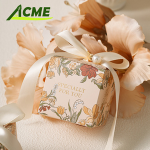 Boîte à dragées carrée écologique <span class=keywords><strong>pas</strong></span> chère pour <span class=keywords><strong>mariage</strong></span> et fête, avec ruban, petite boîte cadeau en gros - Product Image 1