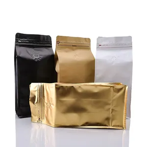 12oz Flat Bottom Coffee Bags With Air Release Valve High Barrier Vacuum Coffee Pouches
