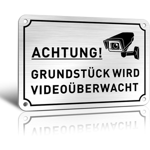 Внимание! Камера видеонаблюдения. Всепогодный алюминиевый предупреждающий знак с текстом и иконкой камеры, 15x10 см, для использования в Германии и Европе. - Product Image 3
