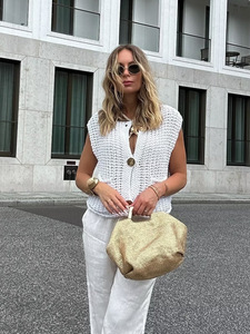 <span class=keywords><strong>Gilet</strong></span> cardigan <span class=keywords><strong>sans</strong></span> manches en tricot épais pour <span class=keywords><strong>femme</strong></span>, pull court doux et confortable pour un usage quotidien décontracté, haut en tricot léger et ample - Product Image 3