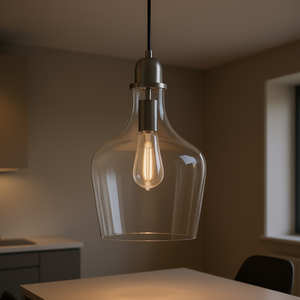 Luminaire suspendu en verre en forme de cloche, E26 LED, grand luminaire d'intérieur pour salon - Product Image 2