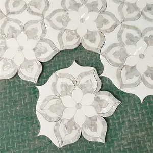 China Supplier Marble Waterjet Mosaic Tiles Flower Pattern Modern Wall Floor Mosaic Tiles