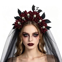 Serre-tête voile de tête de mort fleuri pour Halloween