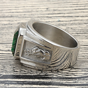 Men's Titanium Steel Pixiu Mythical Beast <b>Ring</b> Green Stone Bezel Setting Retro Punk Style Jewelry Gift 27064 - Product Image 3