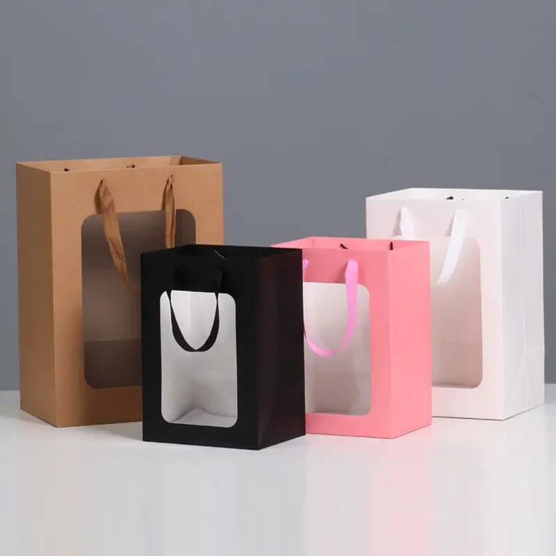 Sacos de Papel Kraft Com Janela Transparente Saco de Papel de Embalagem De Luxo Com O Logotipo