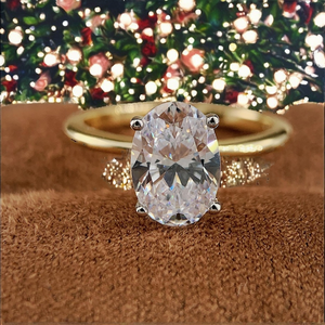 แหวนแต่งงานแบบโซลิแทร์ทรงวงรีวินเทจประดับโมอิสซาไนต์จำลอง ระดับพรีเมียมหรูหรา ได้รับการรับรองจาก GRA สองสี - Product Image 2