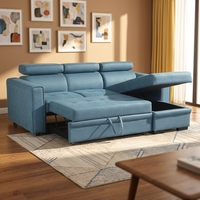 Sofá Cama Extraíble de Cuero Azul con Espacio de Almacenamiento, Sofá Cama Convertible Moderno de 3 Plazas para Sala de Estar, Muebles de Apartamento