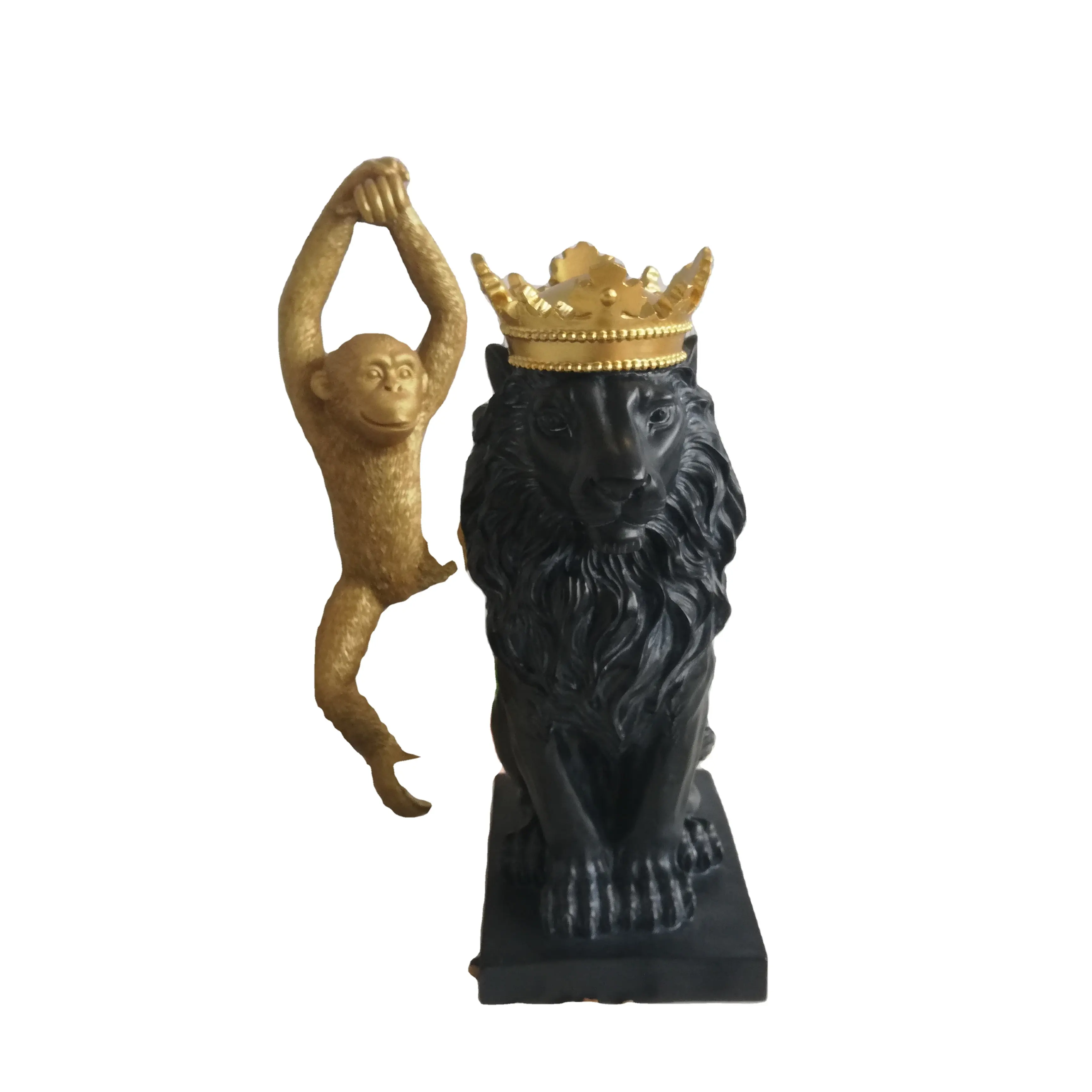 En gros En Résine Peinte à la Main roi lion Figurine Sculpture avec couronne