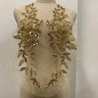 Appliques florales en strass avec perles et sequins, motif fleurs, 32*46cm