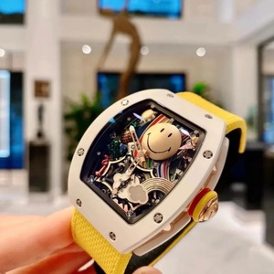 Reloj de pulsera para mujer con diseño de cara sonriente, estilo dulce y moderno, esqueletizado, mecánico, caja blanca con correa amarilla, a la moda - Product Image 3