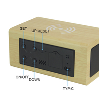 Emaf Elektrische Desktop Draadloze Oplaadtafel Led Digitale Bt Draadloze Draagbare Luidspreker Hout Wekker Met Laadstation