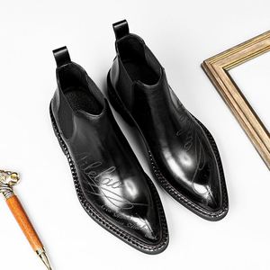 Nouvelles Bottes Chukka d'Hiver pour Hommes en Cuir de Vachette, Bottines à Bout Pointu avec Motif Imprimé au Laser, Imperméables et Antidérapantes avec Amorti - Product Image 3