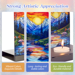 <b>Small</b> Rectangle Design UV Printed Stained Glass Mountains and Rivers Tea Light <b>Candle</b> Holders-Durable Home Decor - Product Image 4