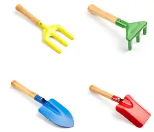 Детский садовый инструмент 8 дюймов, металлическая прочная деревянная ручка, безопасная пляжная песочница, игрушечное садовое оборудование, ложка, вилка, мастерок, лопатка для детей