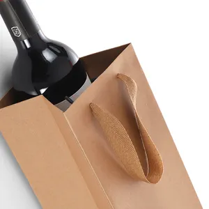 豪华纸酒携带礼品袋定制标志可重复使用的酒瓶携带礼品袋包装双瓶
