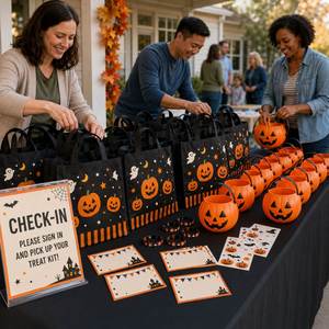 Kit de Regalos Personalizado para Eventos Comunitarios de Halloween con Bolsa de Transporte, Cubo para Dulces, Pulsera, Hoja de Pegatinas y Tarjeta de Patrocinador - Product Image 2