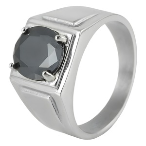 yunnique Men's <b>Titanium</b> Steel <b>Ring</b> Prong Setting Clear Gemstone Wedding Band Gift Jewelry - Product Image 5