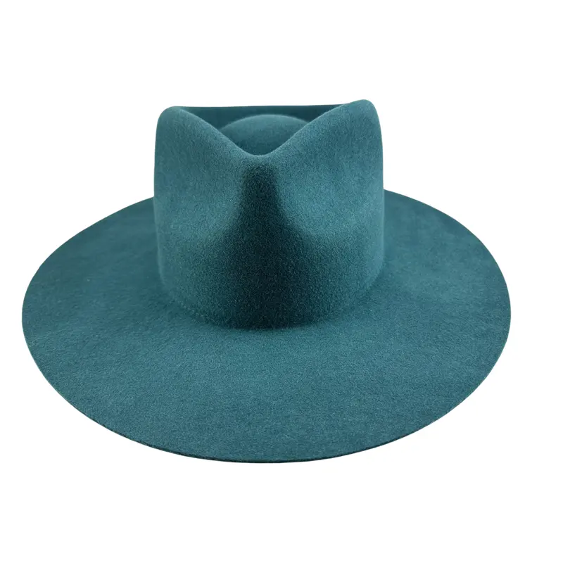 قبعات من الحرير الأنيق بحافة واسعة مصنوعة 100% من الصوف الأسترالي باللون الأخضر الداكن مع شريط تعرق يمكن سحبه وتعديله