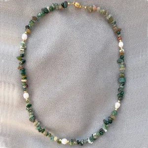 Ожерелье Zooying с натуральным пресноводным жемчугом из индийского агата, ожерелье с настоящим позолоченными бусинами из нержавеющей стали, магнитное ожерелье