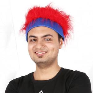 Perruque synthétique pour hommes Striking Red Party avec bandeau bleu contrasté-Parfait pour les conventions d'anime Cosplay Events - Product Image 1