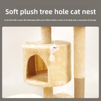 Tour à chat multi-niveaux stable avec abri rond privé, griffoir en sisal naturel, perchoir supérieur et jouets interactifs pompon et souris