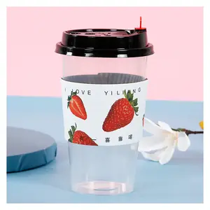 deksels cup milktea Suppliers-Custom Logo Yoghurt Milktea 14 /16/20Oz Huisdier Koffie Cup Pet Materiaal Wegwerp Plastic Sap Beker Met aangepaste Logo En Deksel