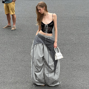 Pantalon cargo long à fronces et à volants, coupe ample, style West Coast, tendance Hot Girl Europe-Amérique, unique, streetwear décontracté et relaxé - Product Image 3