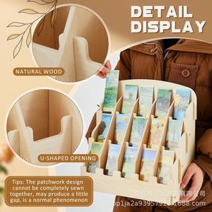 Expositor de marcapáginas de madera, organizador de escritorio con bolsillos curvos de 5 capas para tarjetas de felicitación y pegatinas - Product Image 4