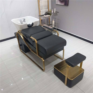 Contemporary Shampoo Chair With Ceramic Basin PU Leather Seat Metal Frame Stationary <b>Footrest</b> Salon Furniture - Product Image 2