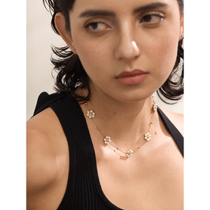 JINYOU 487 Moda <span class=keywords><strong>Artificial</strong></span> Pérolas Handmade Flor Beads Cadeia Colar Mulheres 18K Cor do Ouro PVD Jóias de Aço Inoxidável - Product Image 5