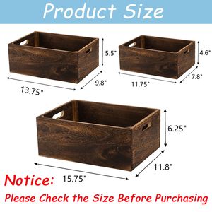 Juego de 3 Cajas de Almacenamiento de Madera con Asas, Cajas de Madera Decorativas Estilo Rústico, Contenedores de Almacenamiento, Cestas de Madera Maciza - Product Image 3