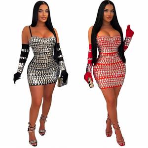 Vestido Corto de Lujo con Bordado de Marca Famosa, Diseño de Diamantes, para Fiesta, Club, Moda Femenina, Sexy, con Cinturón y Guantes - Product Image 1