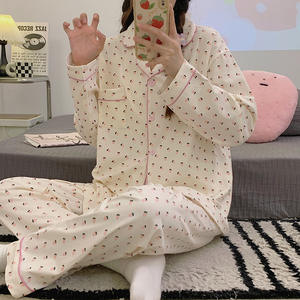 Новинка, милые пижамы на улице, Осенние тонкие брюки с длинными рукавами, кардиган с лацканами, Женская домашняя одежда - Product Image 5