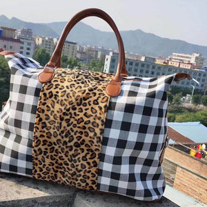 Bolso de mano de retales de leopardo y cuadros de búhos, gran capacidad, lona, Weekender, <span class=keywords><strong>bolsa</strong></span> de viaje con cremallera Cheetah, venta al por mayor - Product Image 2