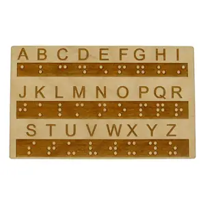 Alphabet de Braille de points surélevés et planche de bois de nombre-apprendre le Braille - Tactile Montessori-aide pédagogique