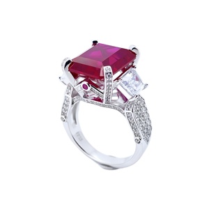 925 Sterling <b>Silver</b> <b>Emerald</b> Cut Lab Grown Ruby <b>Ring</b> with Side Moissanite Diamonds Luxury Engagement <b>Ring</b> for Women - Product Image 4
