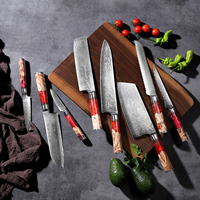 Ensemble de couteaux de chef japonais de haute qualité manche en résine rouge damas VG10 acier au carbone 67 couches fait à la main pour couper les légumes de viande