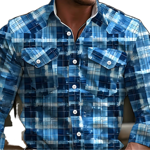 Camisa de Hombre con Cuello Mao, Tejido Vintage, Estampado Digital, Casual, Manga Larga, con Botones, para Otoño, Moda Sostenible, Estilo Athleisure - Product Image 4