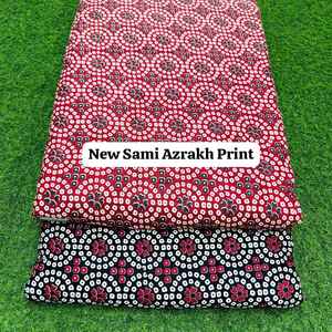 Tissu en coton imprimé par le designer Sami Azrakh, style tribal indien traditionnel, tissu imprimé pour robe Kurti, costume et dupatta - Product Image 1