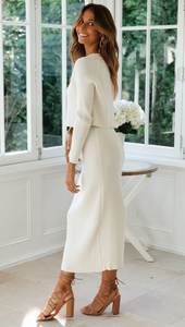 ชุดเดรสถัก2ชิ้นสำหรับผู้หญิงชุด2ชิ้นเสื้อสเวตเตอร์แบบสวมหัวเสื้อครอปกระโปรงถักสำหรับฤดูหนาว - Product Image 3